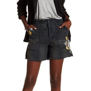 Free People Camo Embroidered Distressed Shorts